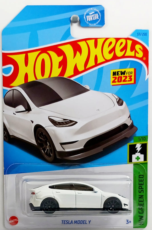 Hot Wheels 2023 - Collector # 037/250 - HW Green Speed 2/5 - New Models - Tesla Model Y - White - USA