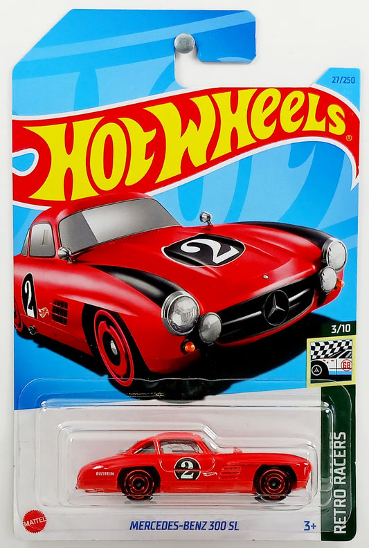 Hot Wheels 2023 - Collector # 027/250 - Retro Racers 3/10 - Mercedes-Benz 300 SL - Red / #2 - IC