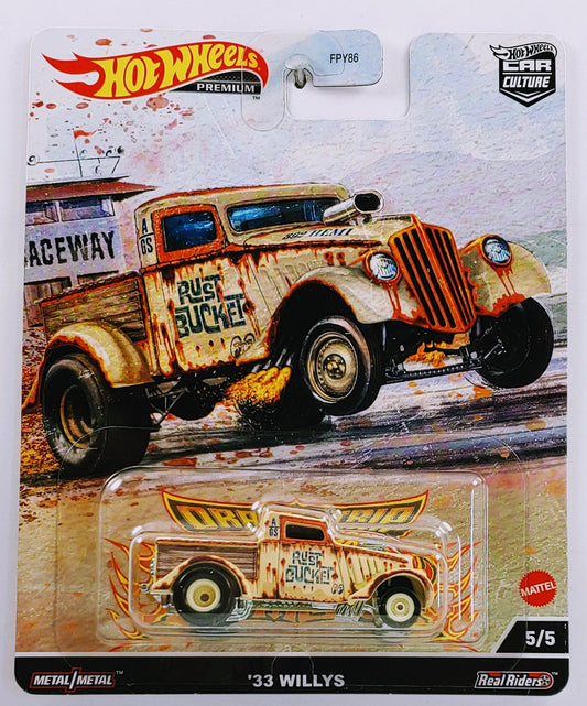 Hot Wheels 2022 - Premium / Car Culture / Drag Strip Demons 5/5 - '33 Willys - Beige / Rust Bucket - Metal/Metal & Real Riders