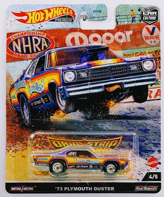 Hot Wheels 2022 - Premium / Car Culture / Drag Strip Demons 4/5 - '73 Plymouth Duster - Purple / Last Stand - Metal/Metal & Real Riders