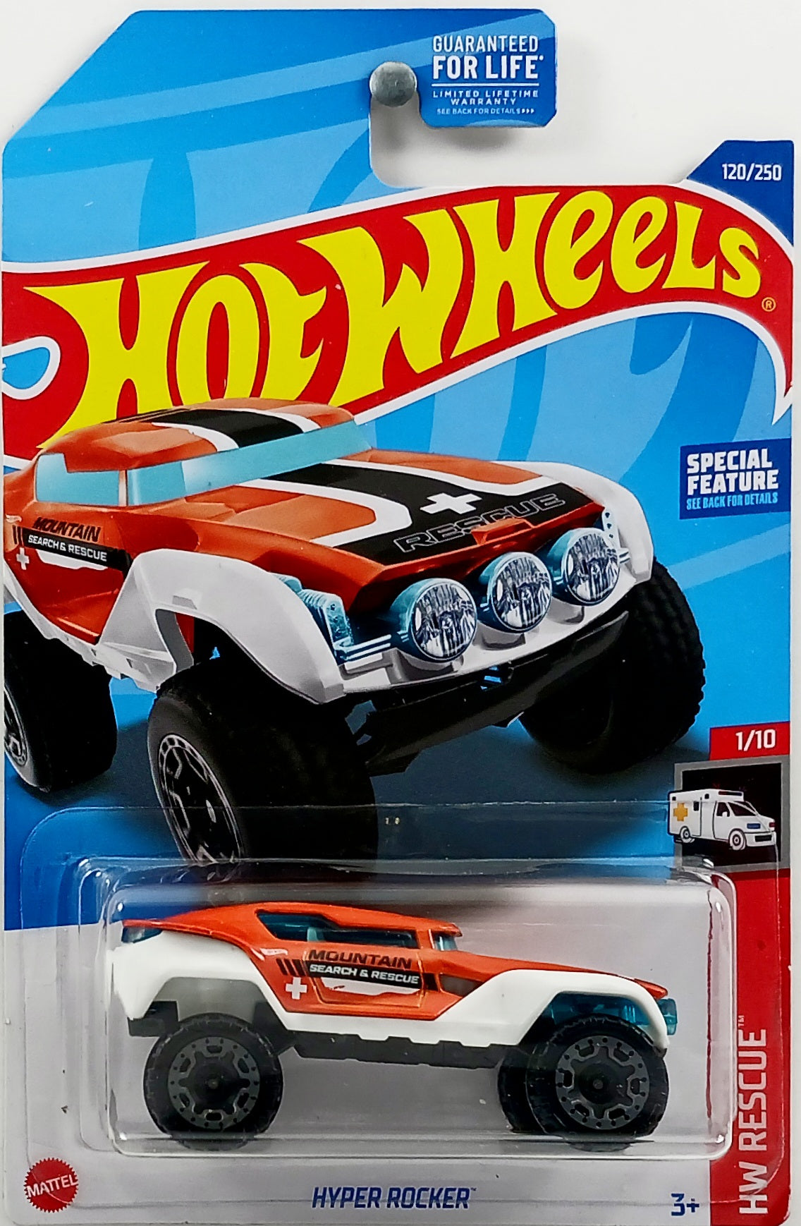 Hot Wheels 2022 - Collector # 120/250 - HW Rescue 1/10 - Hyper Rocker - Orange & White / 'Mountain Search & Rescue' - USA