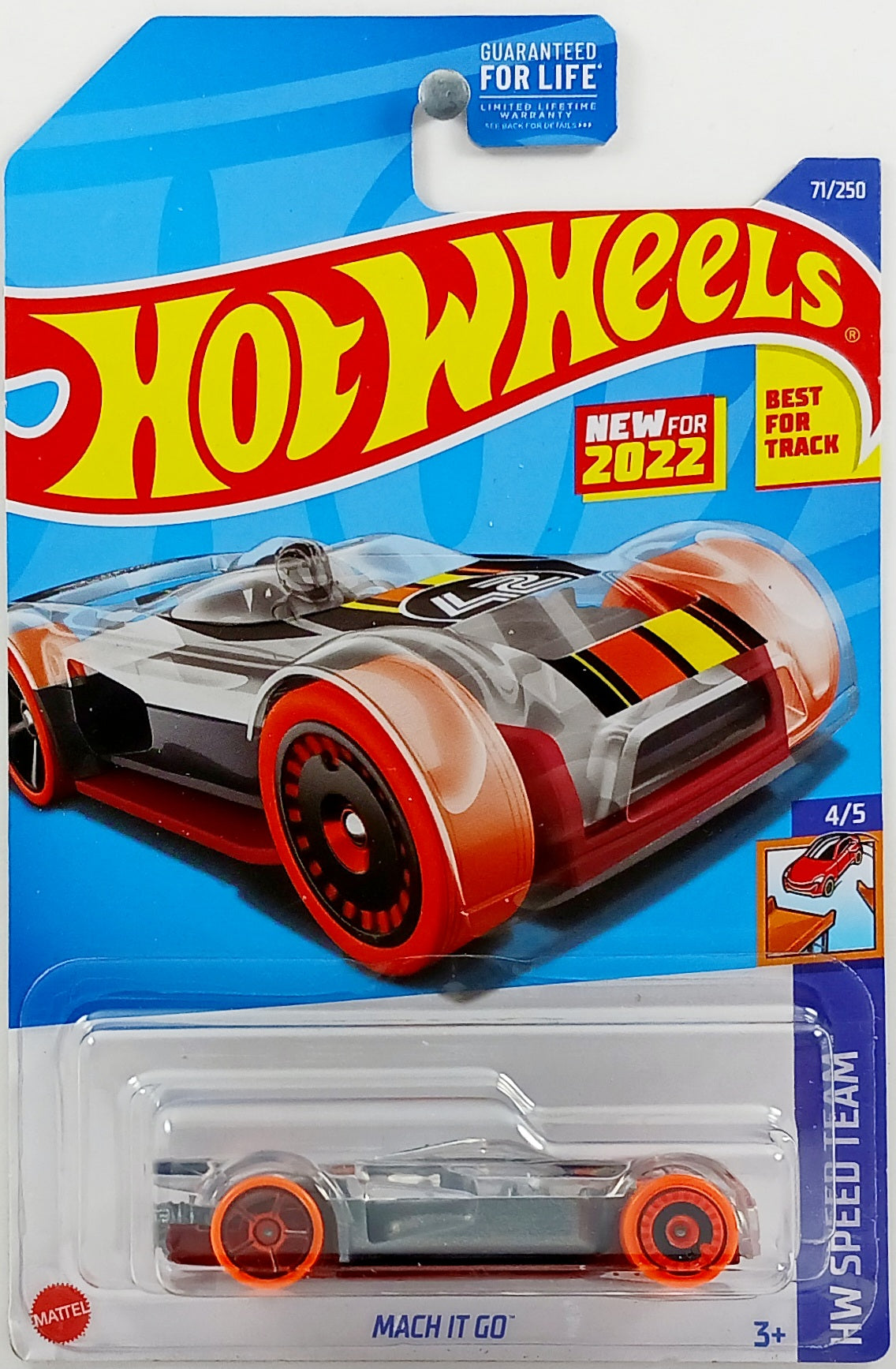 Hot Wheels 2022 - Collector # 071/250 - HW Speed Team 4/5 - New Models - Mach it Go - Transparent - USA