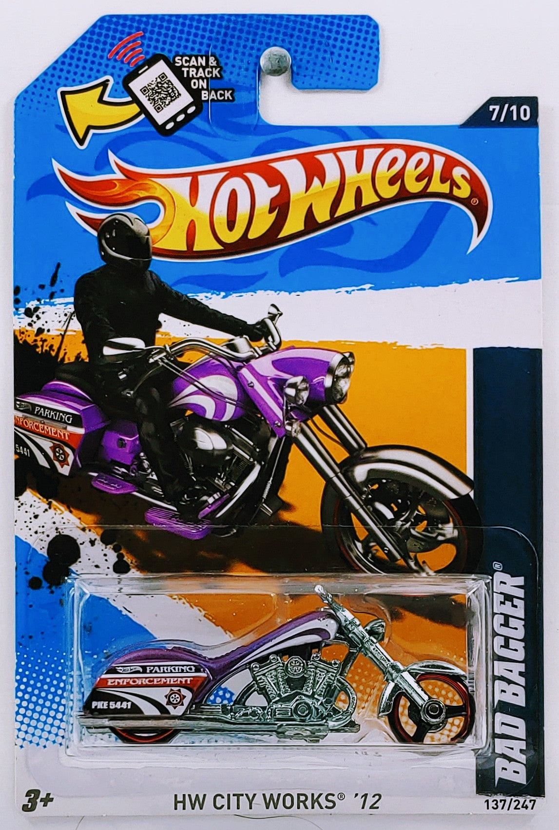 Hot Wheels 2012 - Collector # 137/247 - HW City Works 7/10 - Bad Bagger (Motorcycle) - Purple - USA