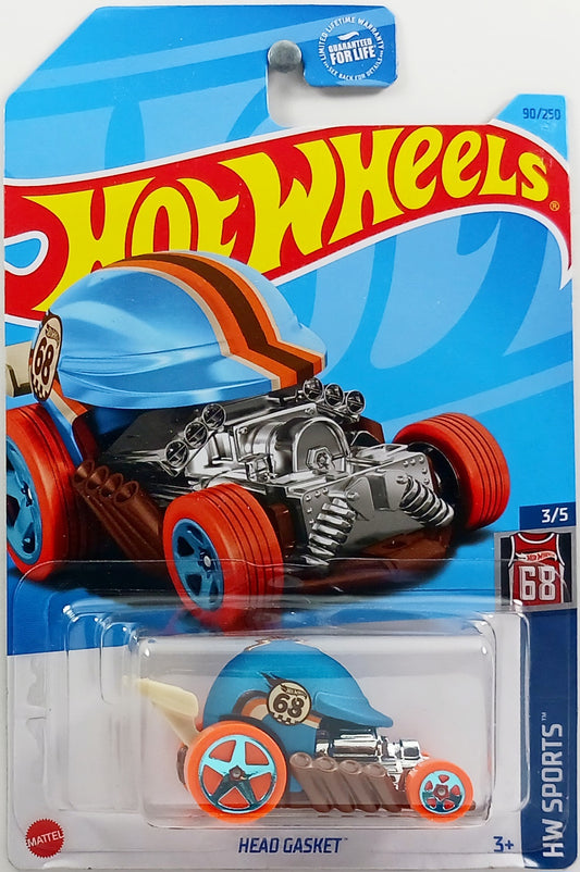 Hot Wheels 2023 - Collector # 090/250 - HW Sports 03/05 - Head Gasket - Blue - Brown, Orange & Beige Stripes / '68' - USA