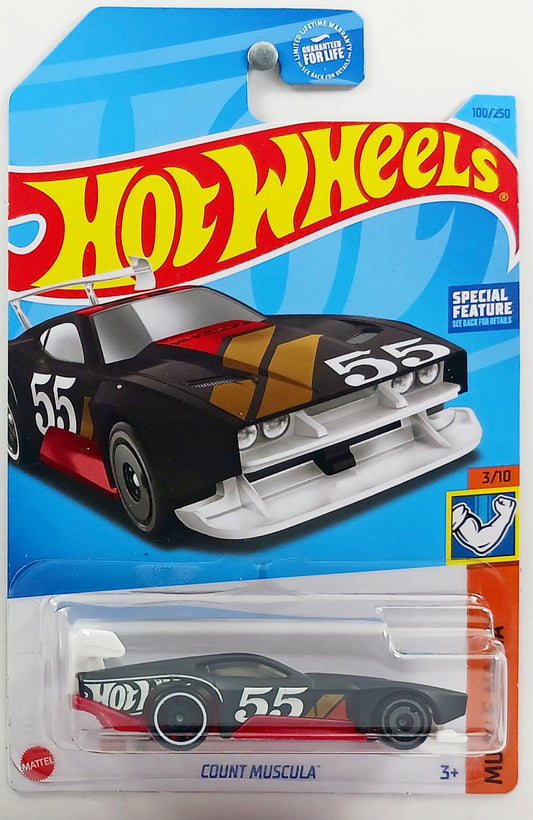 Hot Wheels 2023 - Collector # 100/250 - Muscle Mania 03/10 - Count Muscula - Matte Black - '55' - USA