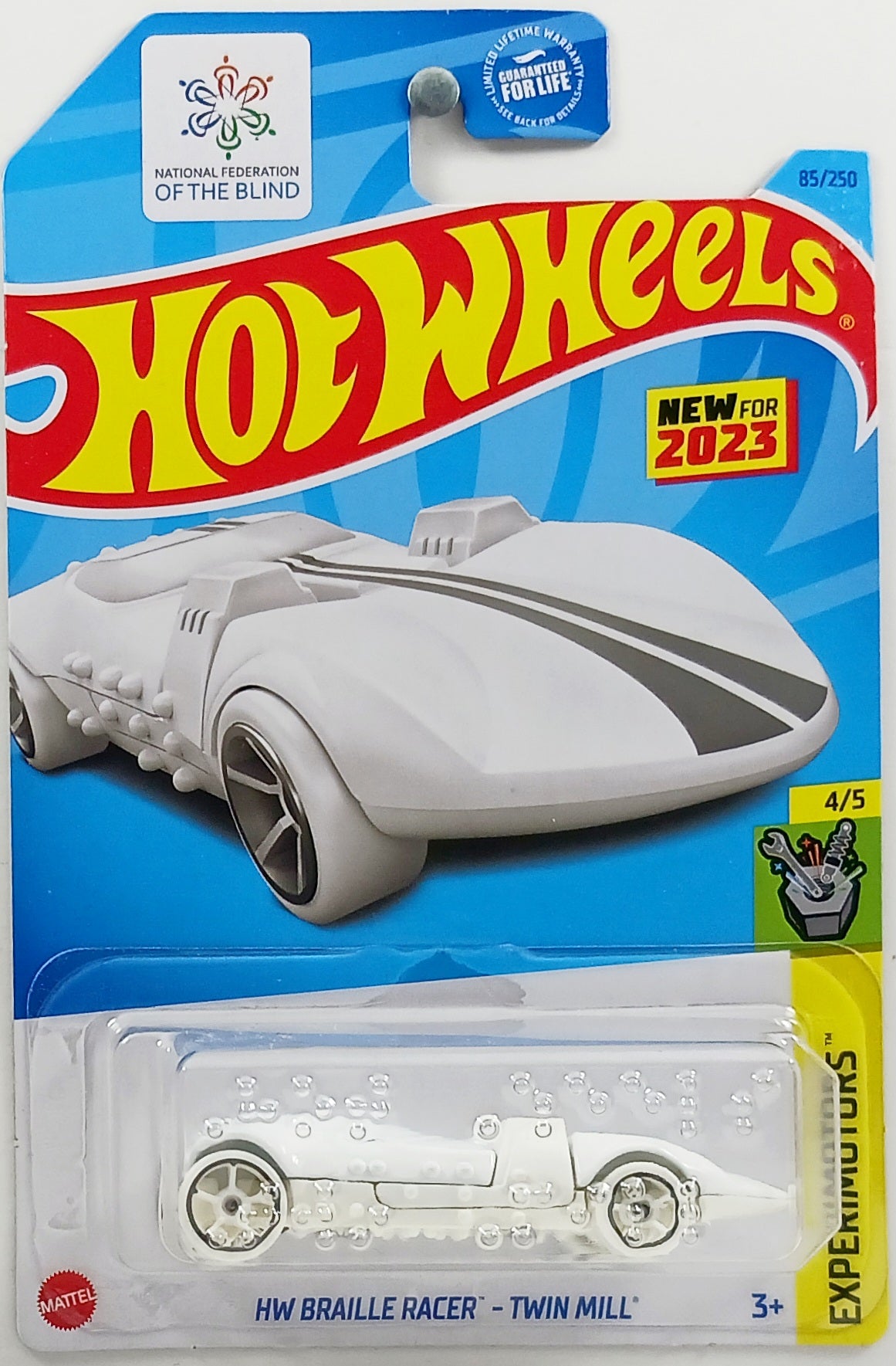 Hot Wheels 2023 - Collector # 085/250 - Experimotors 4/5 - New Models - HW Braille Racer - Twin Mill - White - USA