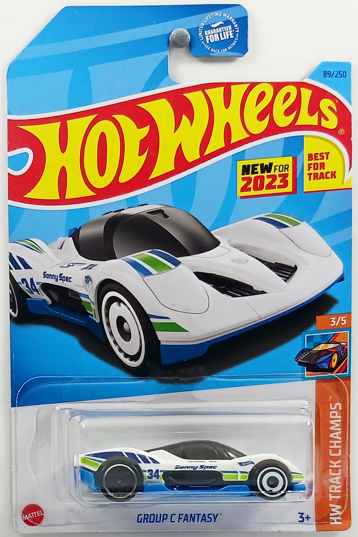 Hot Wheels 2023 - Collector # 089/250 - HW Track Champs 3/5 - New Models - Group C Fantasy - White / #34 - USA