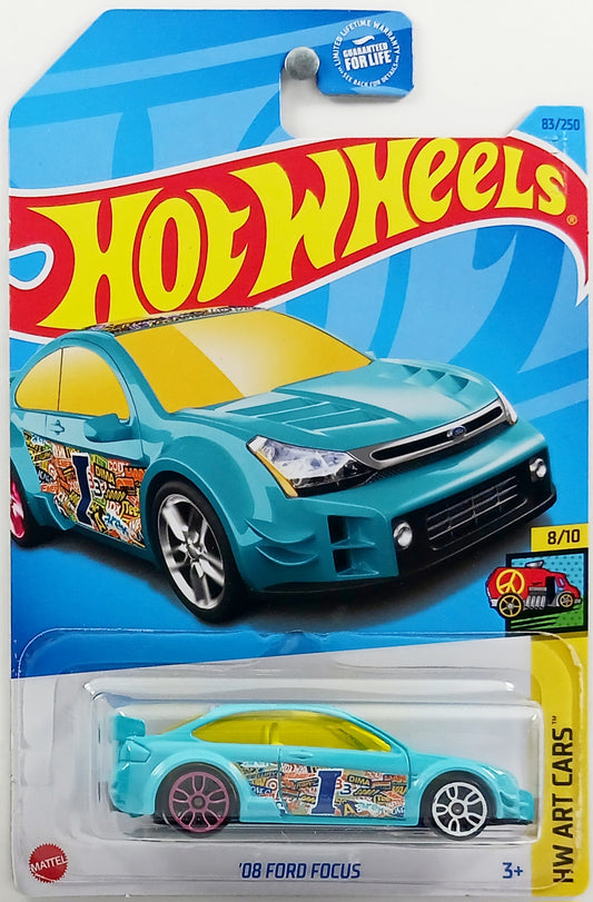 Hot Wheels 2023 - Collector # 083/250 - HW Art Cars 8/10 - '08 Ford Focus - Aqua / 'I' - USA