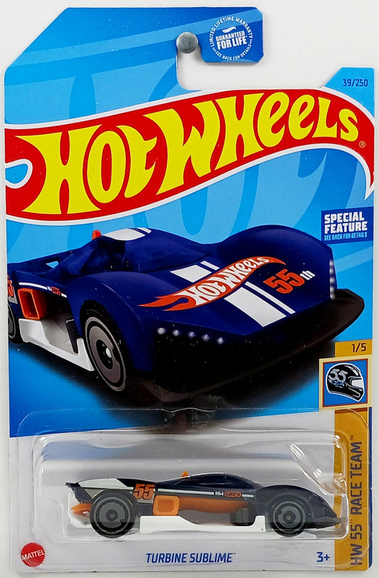 Hot Wheels 2023 - Collector # 039/250 - HW 55th Race Team - Turbine Sublime - Blue / #55 - USA