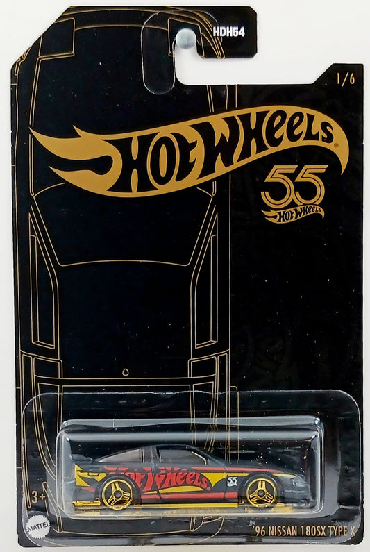 Hot Wheels 2023 - Black and Gold / 55th Anniversary 1/6 - '96 Nissan 180ZX Type X - Matte Black - Gold FC3 Wheels