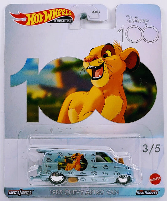 Hot Wheels 2023 - Premium / Disney 100 3/5 - 1985 Chevy Astro Van - Light Metallic Blue / Nala from 'The Lion King' - Metal/Metal & Real Riders