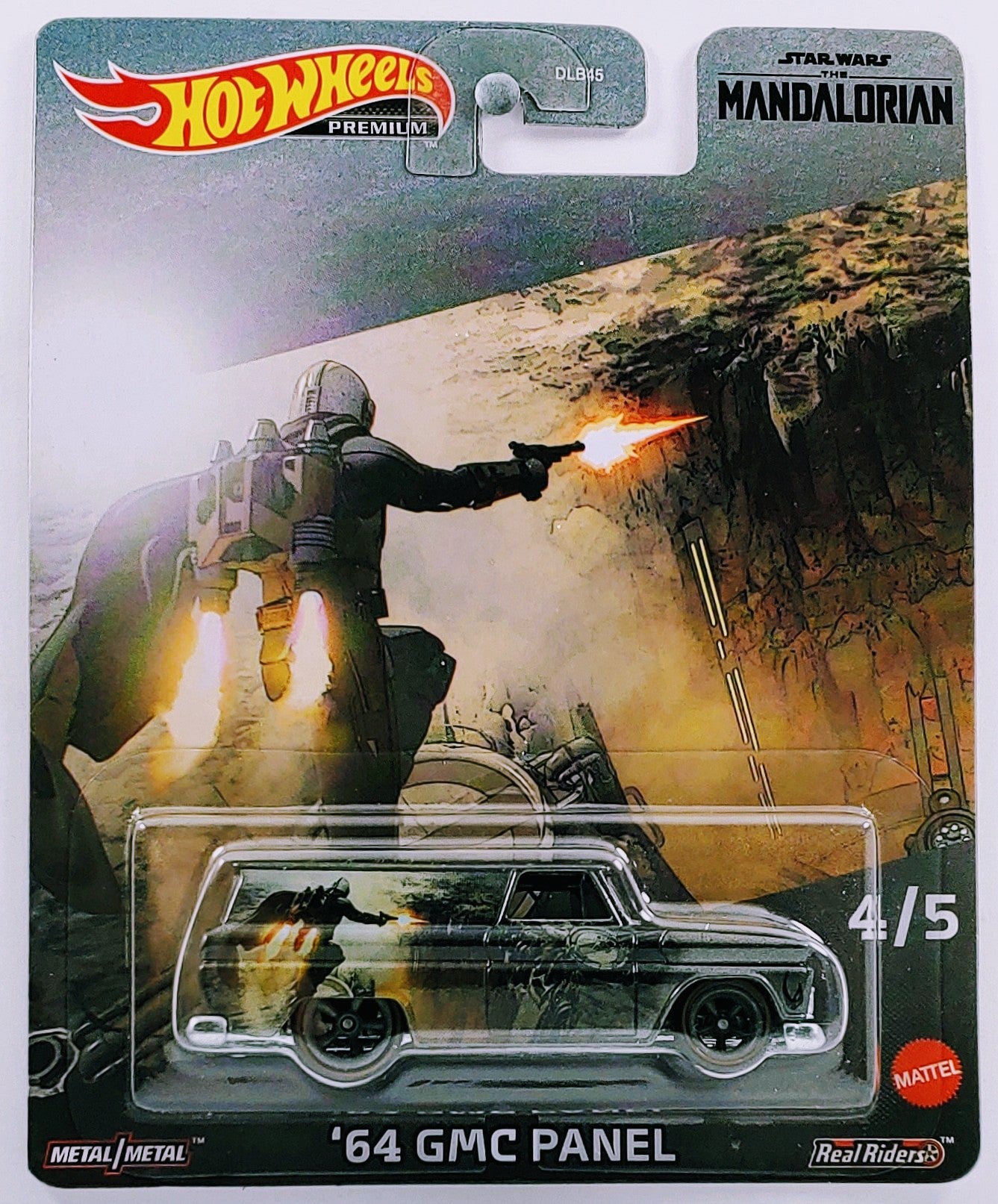 Hot Wheels 2023 - Premium / Star Wars / The Mandalorian # 4/5 - '64 GMC Panel - Gray & Black / Mandalorian Graphics - Metal/Metal & Real Riders