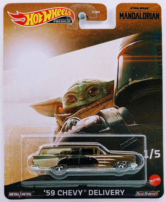 Hot Wheels 2023 - Premium / Star Wars / The Mandalorian # 1/5 - '59 Chevy Delivery - Sky Brown / Grogu Graphics - Metal/Metal & Real Riders