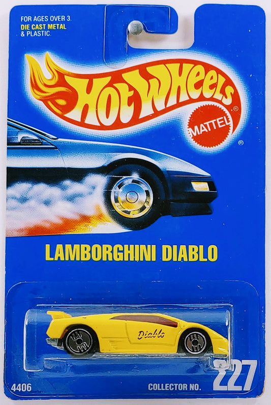 Hot Wheels 1994 - Collector # 227 - Lamborghini Diablo - Yellow - UH Wheels - USA