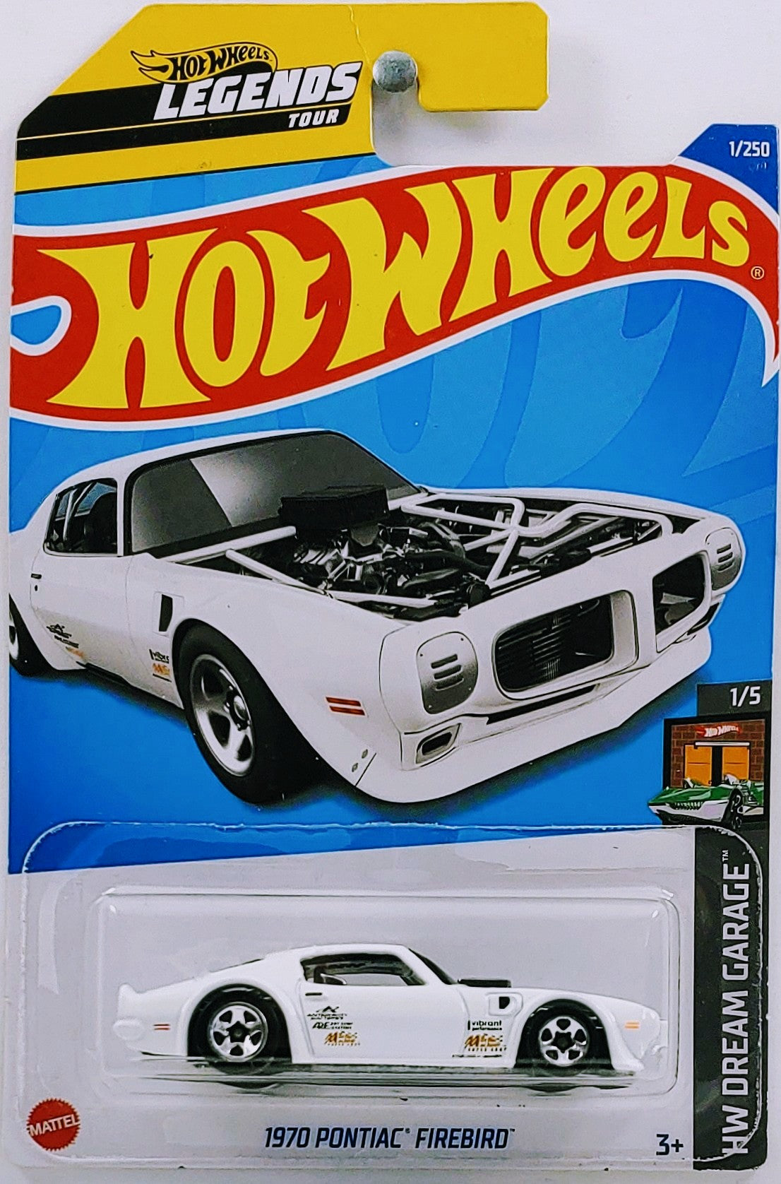 Hot Wheels 2022 - Collector # 001/250 - HW Dream Garage 1/5 - New Models - 1970 Pontiac Firebird - White - International Card / Legends Tour Winner