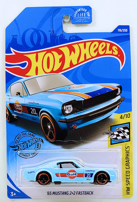 Hot Wheels 2020 - Collector # 116/250 - HW Speed Graphics 4/10 - '65 Mustang 2+2 Fastback - Sky Blue / Gulf - USA Card