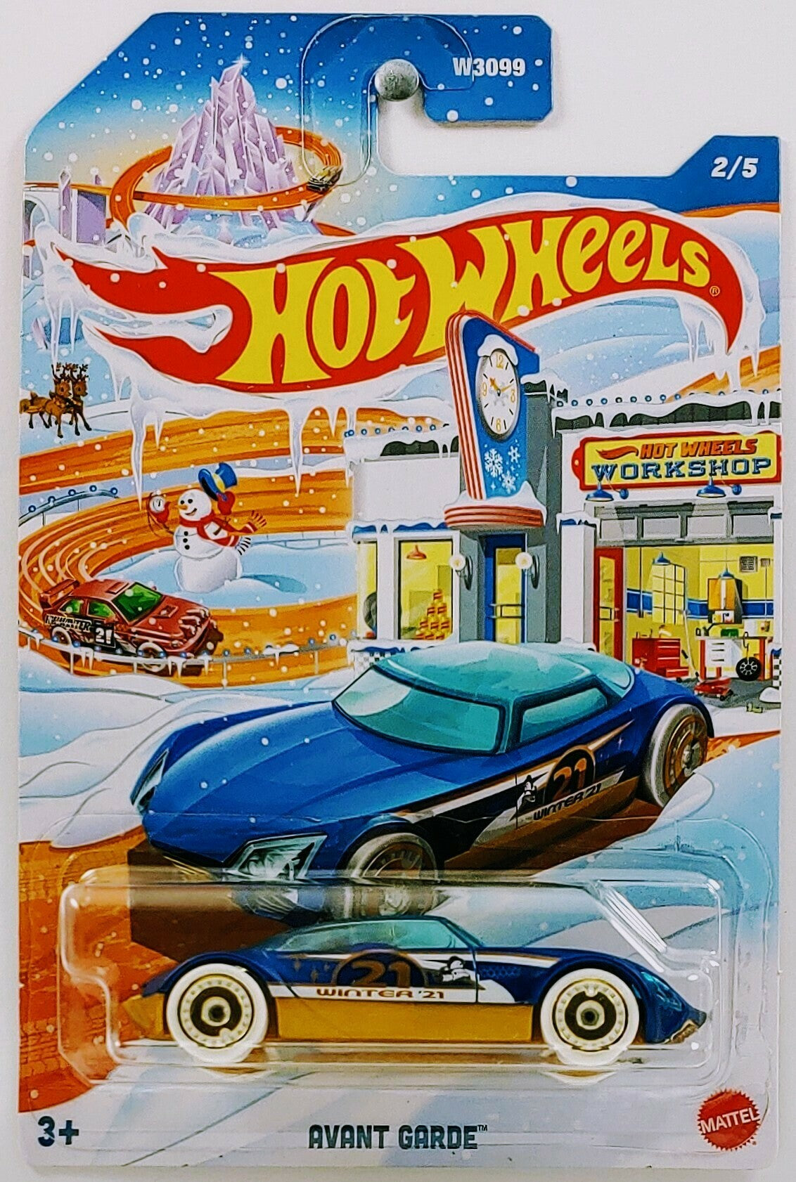 Hot Wheels 2021 - Holiday Hot Rods # 2/5 - Avant Garde - Satin Blue - Gold on White AeroDisc Wheels - Blue Windows - Gold Chrome Interior - Gold Plastic Base