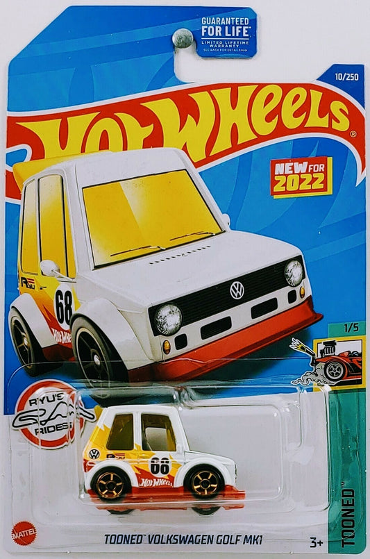 Hot Wheels 2022 - Collector # 010/250 - Tooned 1/5 - New Models - Tooned Volkswagen Golf MK1 - White - USA Card