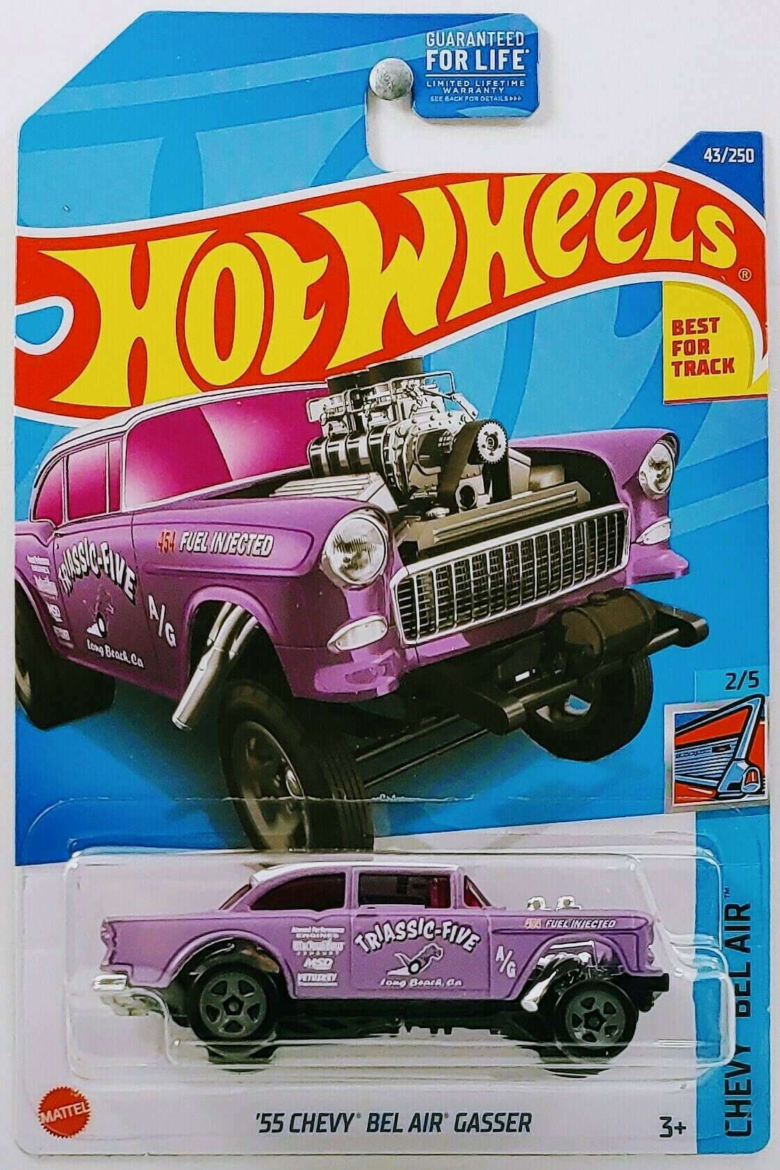 Hot Wheels 2022 - Collector # 043/250 - Chevy Bel Air 2/5 - '55 Chevy Bel Air Gasser - Matte Lavender / Triassic-Five - USA