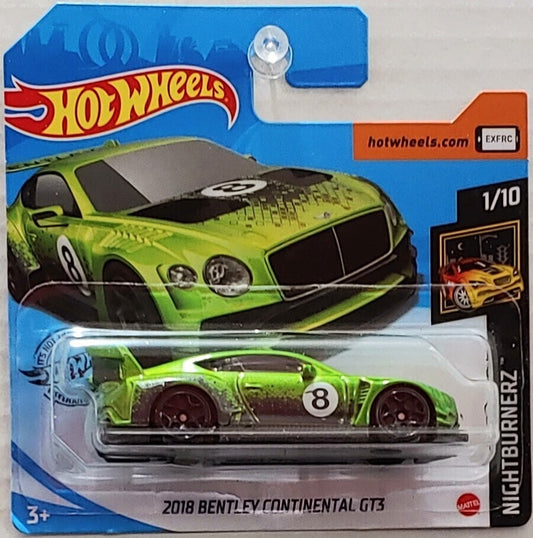 Hot Wheels 2020 - Collector # 246/250 - Nightburnerz 1/10 - New Models - 2018 Bentley Continental GT3 - Green - International Short Card