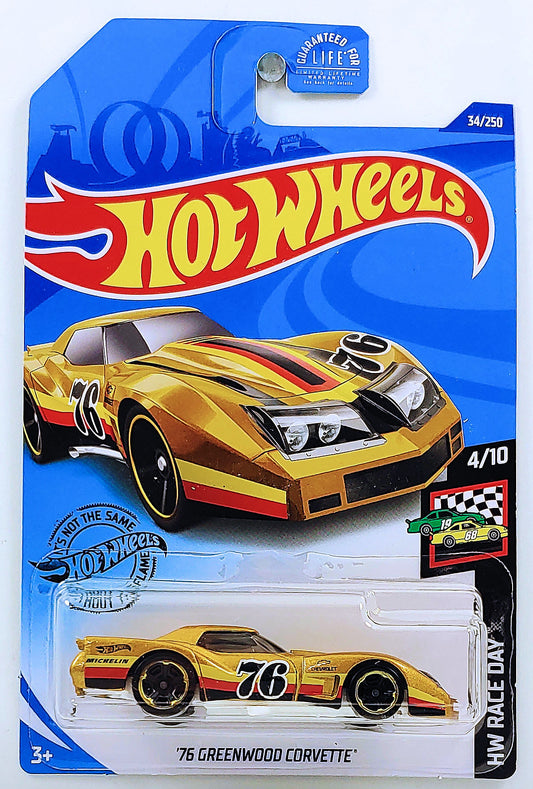 Hot Wheels 2020 - Collector # 034/250 - HW Race Day # 4/10 - '76 Greenwood Corvette - Gold - USA