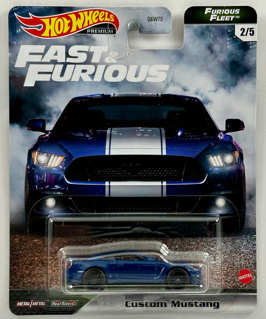 Hot Wheels 2021 - Premium / Fast & Furious / Furious Fleet 2/5 - Custom Mustang - Blue / White Stripe - Metal/Metal & Real Riders