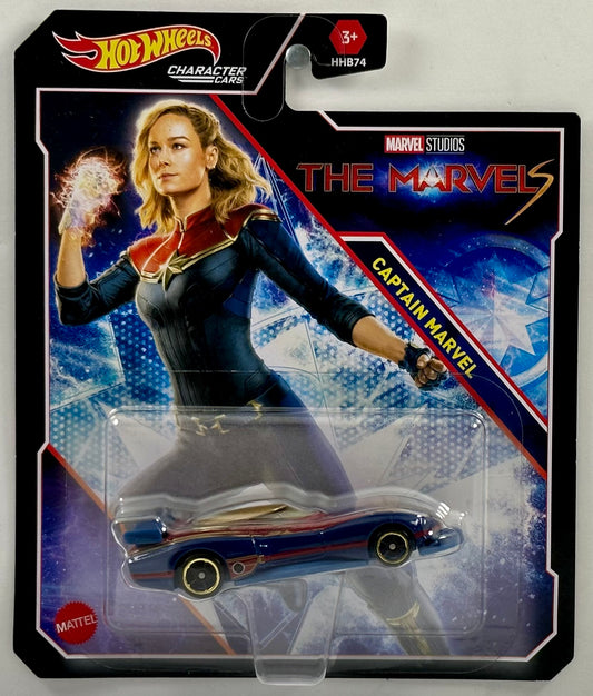 Hot Wheels 2023 - Character Cars / Marvel Studios / The Marvels - Captain Marvel - Blue / Gold Marvels Logo Hood