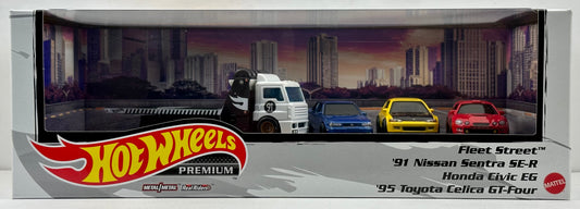 Hot Wheels 2023 - Premium / Diorama / 4 Car Box Set - Fleet Street, '91 Nissan Sentra SE-R, Honda Civic EG & '95 Toyota Celica GT-Four - Metal/Metal & Real Riders