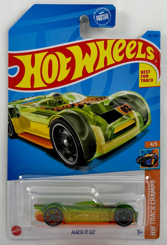 Hot Wheels 2023 - Collector # 112/250 - HW Track Champs 4/5 - Mach It Go - Green / Yellow / Orange - Best for Track - USA