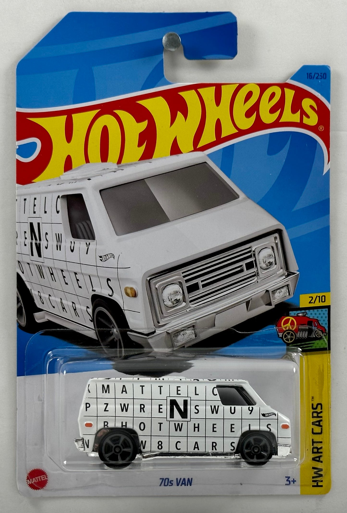 Hot Wheels 2023 - Collector # 016/250 - HW Art Cars 2/10 - 70s Van - White / Crossword Graphics - IC