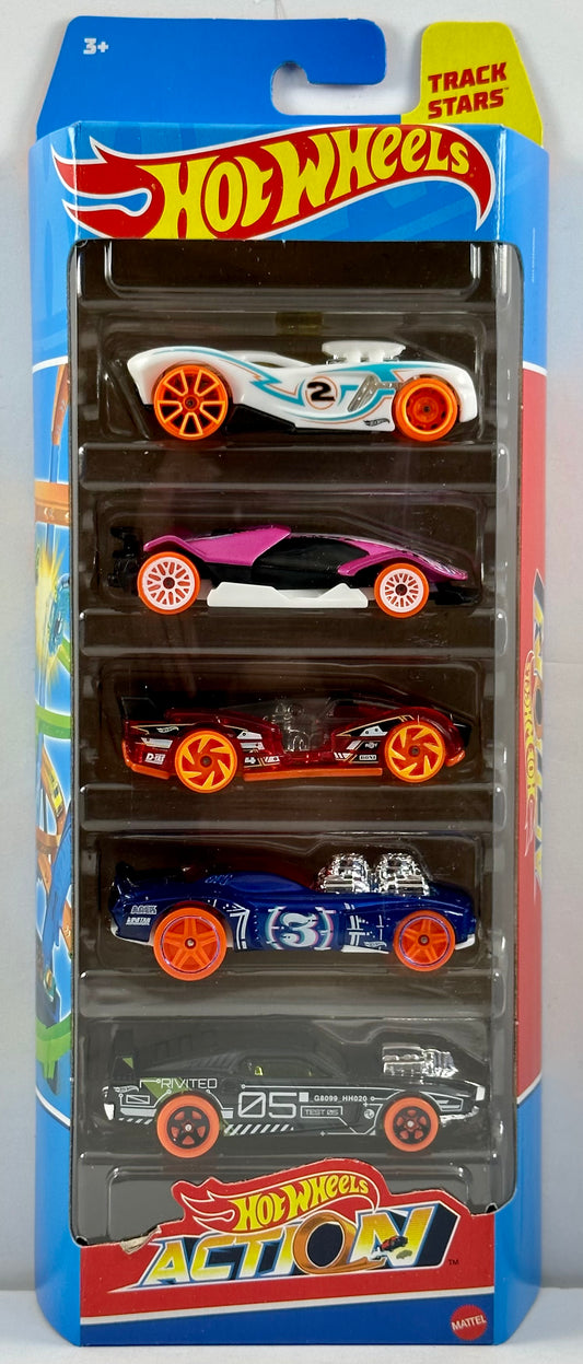 Hot Wheels 2023 - Gift Pack / 5 Pack - HW Action - 16 Angles, Cyber Speeder, Electrack, Rodger Dodger 2.0 & Rivited