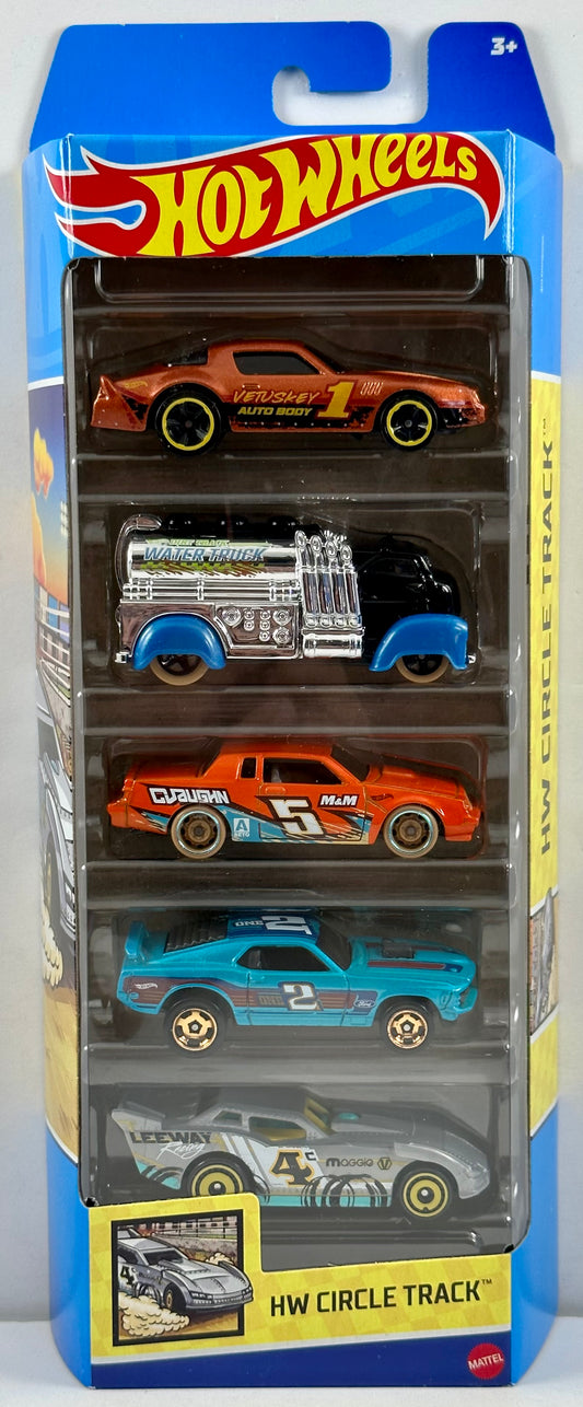 Hot Wheels 2023 - Gift Pack / 5 Pack - HW Circle Track - Camero Z28, Fast Gassin', Maximum Leeway, Buick Grand National & '70 Ford Mustang Mach 1