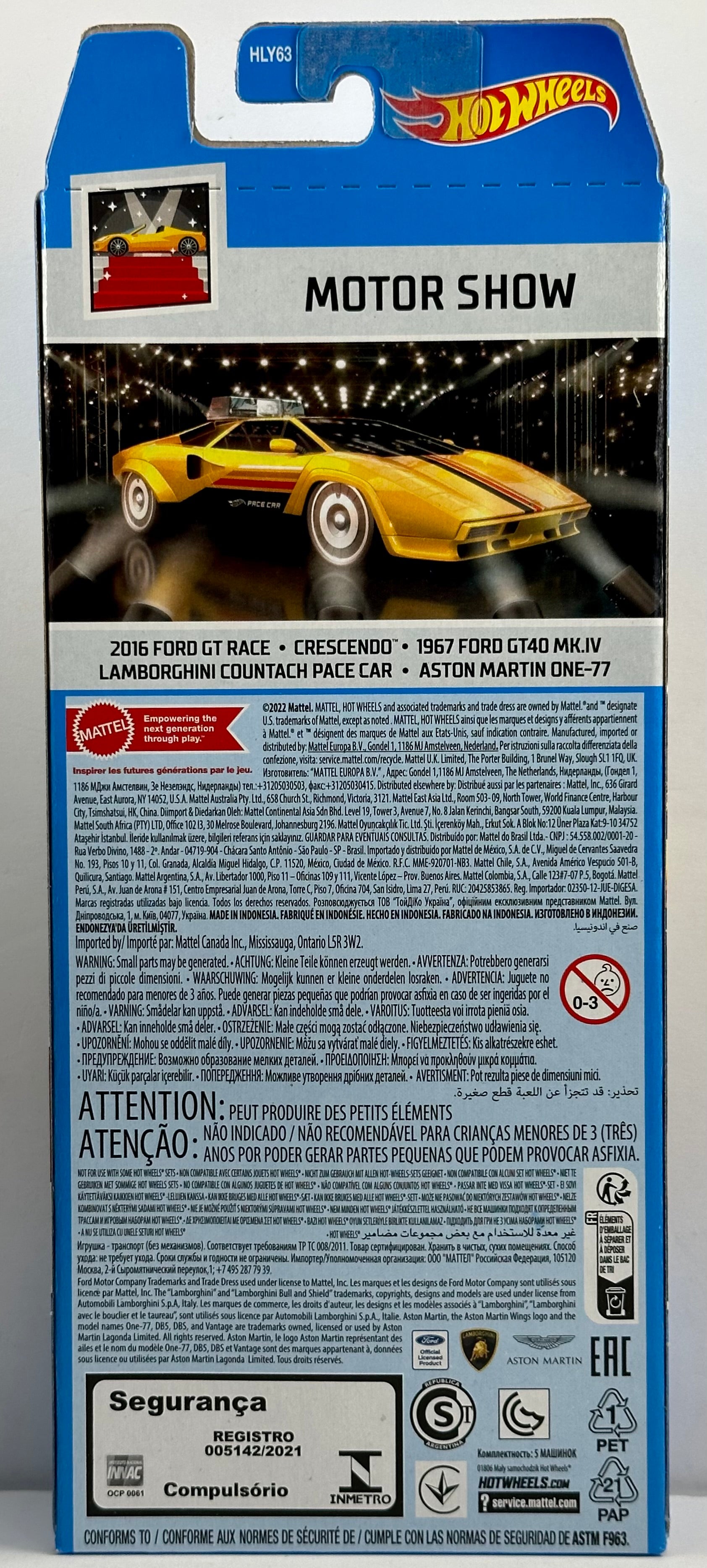 Hot Wheels 2023 Gift Pack 5 Pack Motor Show 2016 Ford GT Race Crescendo 1967 Ford GT40 MK.IV Lamborghini Countach Pace Car Aston Martin