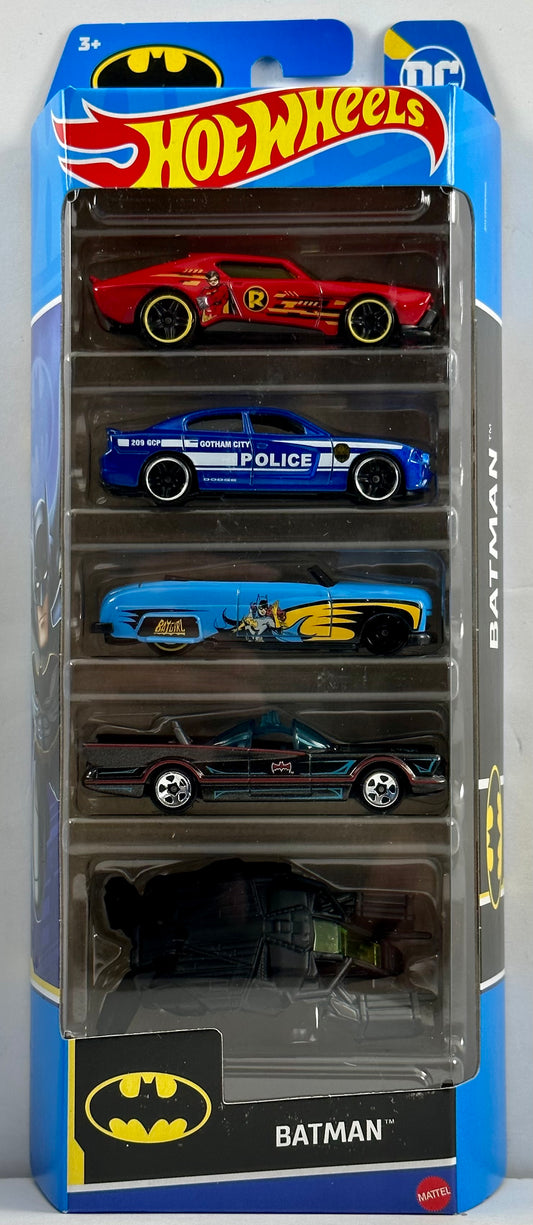 Hot Wheels 2023 - Gift Pack / 5 Pack - Batman - Muscle Bound (Robin), '11 Dodge Charger R/T (Gotham Police), '49 Merc (Bat Girl), TV Series Batmobile & The Bat