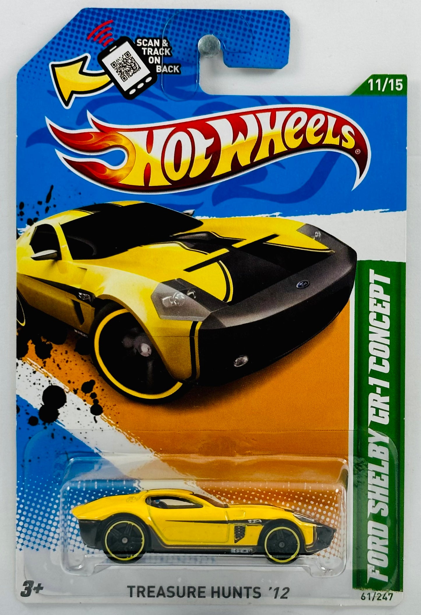 Hot Wheels 2012 - Collector # 061/247 - Treasure Hunt Series 11/15 - Ford Shelby GR-1 Concept - Yellow - Black Stripes - USA