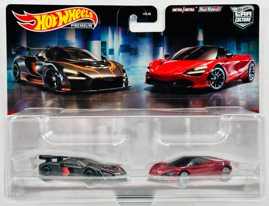 Hot Wheels 2022 - Premium / Car Culture - McLaren Theme 2 Pack - McLaren Senna & McLaren 720S - Abyss Black & Azores - Metal/Metal & Real Riders - Target Exclusive