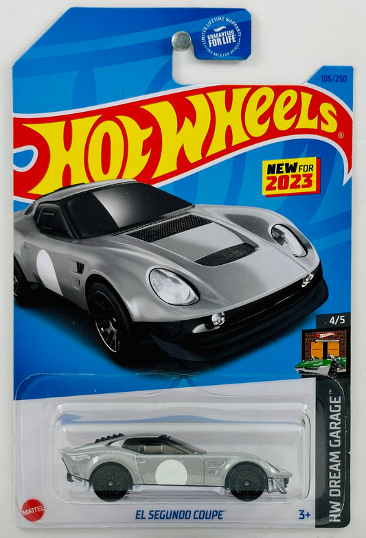 Hot Wheels 2023 - Collector # 105/250 - Dream Garage 04/05 - New Models - El Segundo Coupe - Metalflake Gray - White Circles on Sides - USA