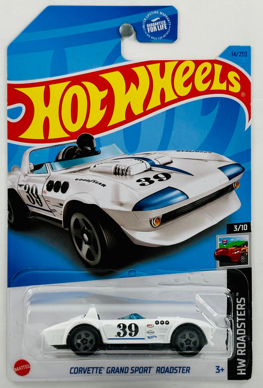 Hot Wheels 2023 - Collector # 014/250 - Roadsters 03/10 - Corvette Grand Sport Roadster - White - "39" / Goodyear & Bell Graphics - USA