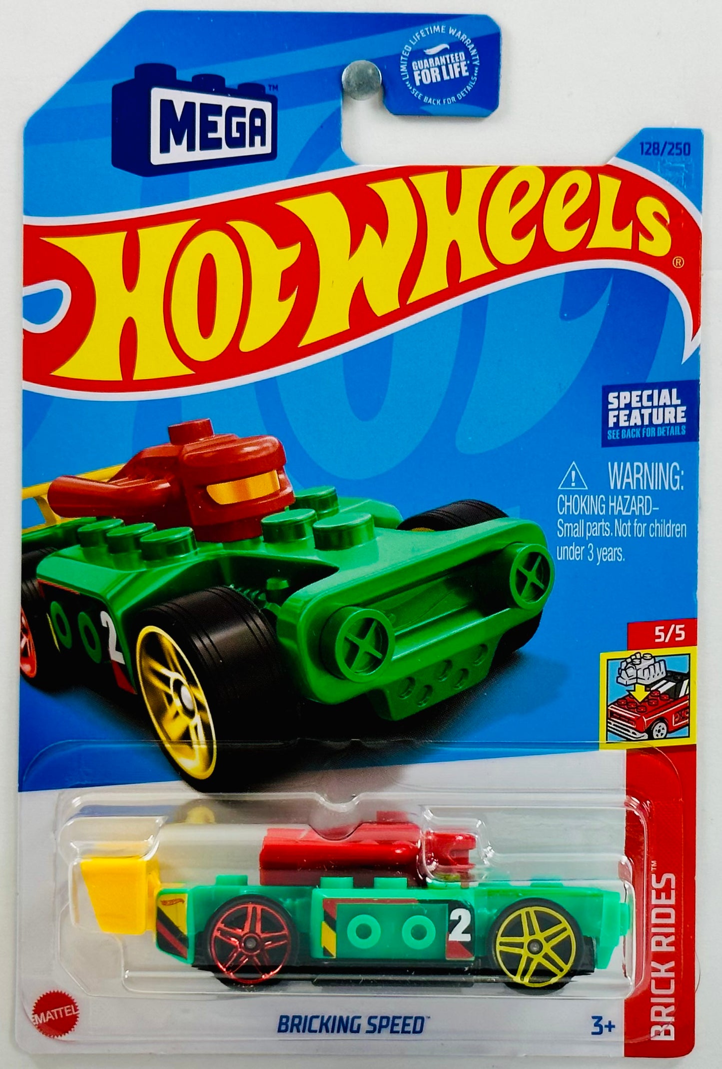 Hot Wheels 2023 - Collector # 128/250 - Brick Rides 05/05 - Bricking Speed - Green - Red, Black & Yellow Accents / '2' - USA