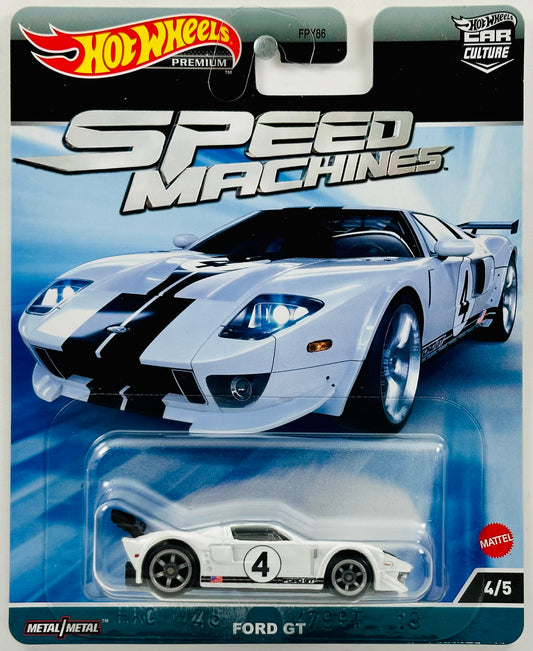 Hot Wheels 2023 - Premium / Car Culture / Speed Machines 04/05 - Ford GT - Centennial White / "4" - Metal/Metal & Real Riders