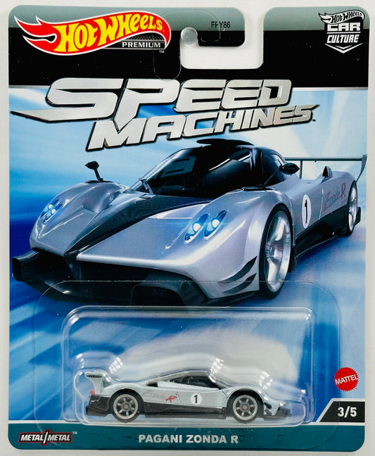 Hot Wheels 2023 - Premium / Car Culture / Speed Machines 03/05 - Pagani Zonda R - Argento Liquido / "1" - Metal/Metal & Real Riders