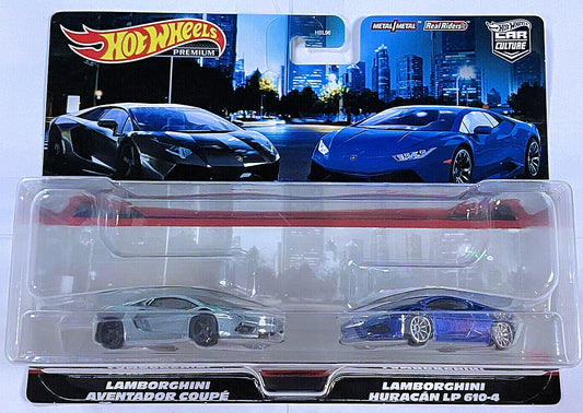 Hot Wheels 2022 - Premium / Car Culture / 2 Pack - Lamborghini Aventador Coupe & Lamborghini Huracan LP 610-4 - Metal/Metal & Real Riders